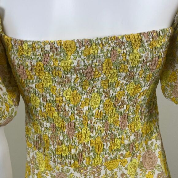Faithfull The Brand Juniper Women Size 6 Yellow Floral Garden Midi NEW Dress - Picture 11 of 16